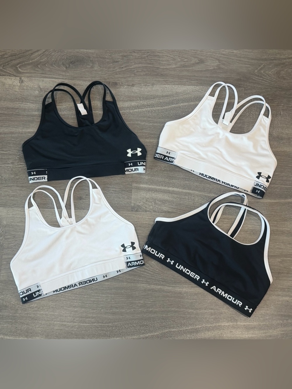 Under Armour Youth Large Sports Bra Bundle Lot of 4 Black White YL Strappy